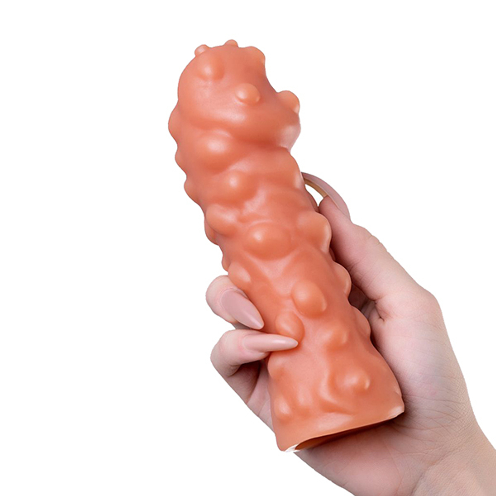 Телесная насадка на член 16,5см покрытая пузырьками Kokos Penis Sleeve 001 L Size