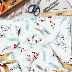 Ткань оксфорд 600 прозрачные веточки с клюквой