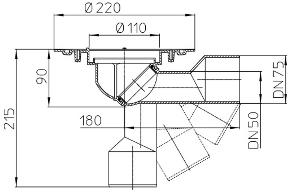 HL 80.3 Воронка кровельная с поворотным шарниром Dn50/75