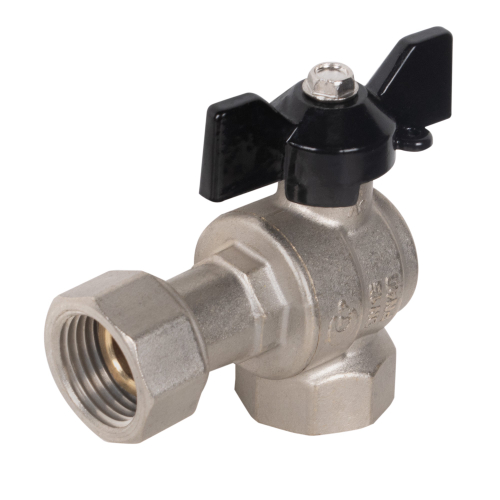 Кран шаровой латунный LD Pride 47.15.В-НкГк.У.Б Ду15 Ру40 угловой, с накидной гайкой (бабочка)