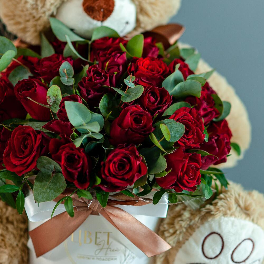 Набор 2в1: Шляпная коробка с розами+Медведь