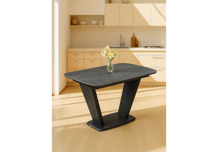 Керамический стол Woodville Петир 120(160)х80х75 larka grey, черный