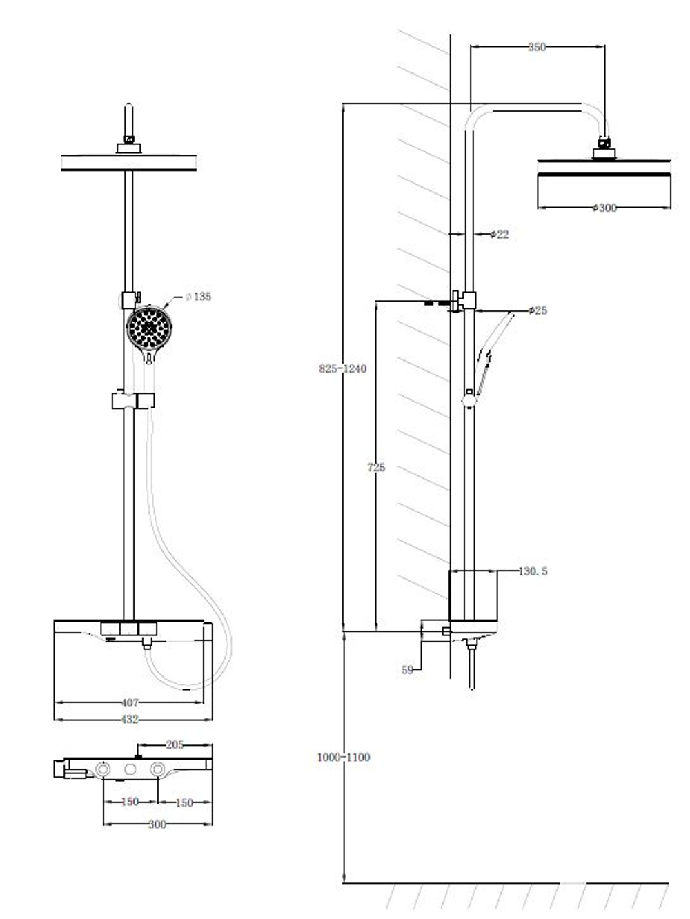Душевая стойка Vincea Inspire VSFS-3I12TCH термостатическая с изливом, 30см верх.душ, хром