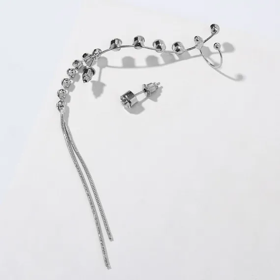 Набор серьги и каффа длинная ветвь, цвет белый в серебре