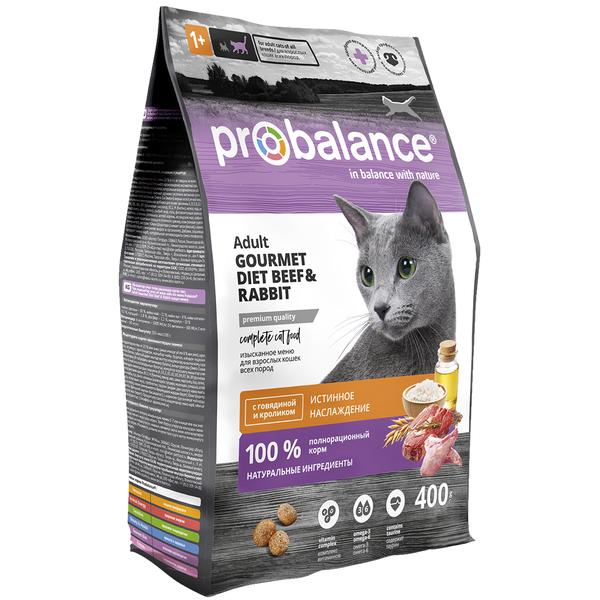 Сухой корм ProBalance Gourmet Diet для взрослых кошек с говядиной и кроликом