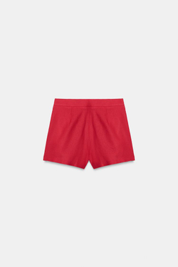 ZARA ШОРТЫ ИЗ ЛЬНА С ЗАЩИПАМИ, КРАСНЫЙ