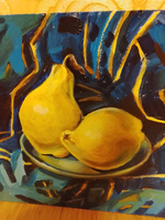 Картина "Айва", натюрморт. 30 см на 30 см. Акрил на картоне. Авторская живопись, оригинал.