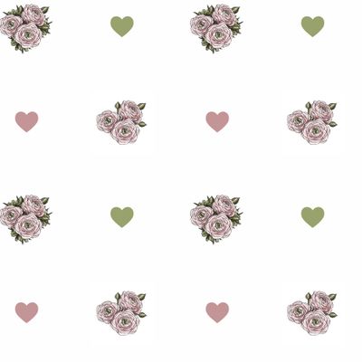 нежные цветы на белом фоне с сердечками