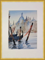 Картина авторская акварельная в паспарту 21х30 см на стену для интерьера "Венецианская романтика"