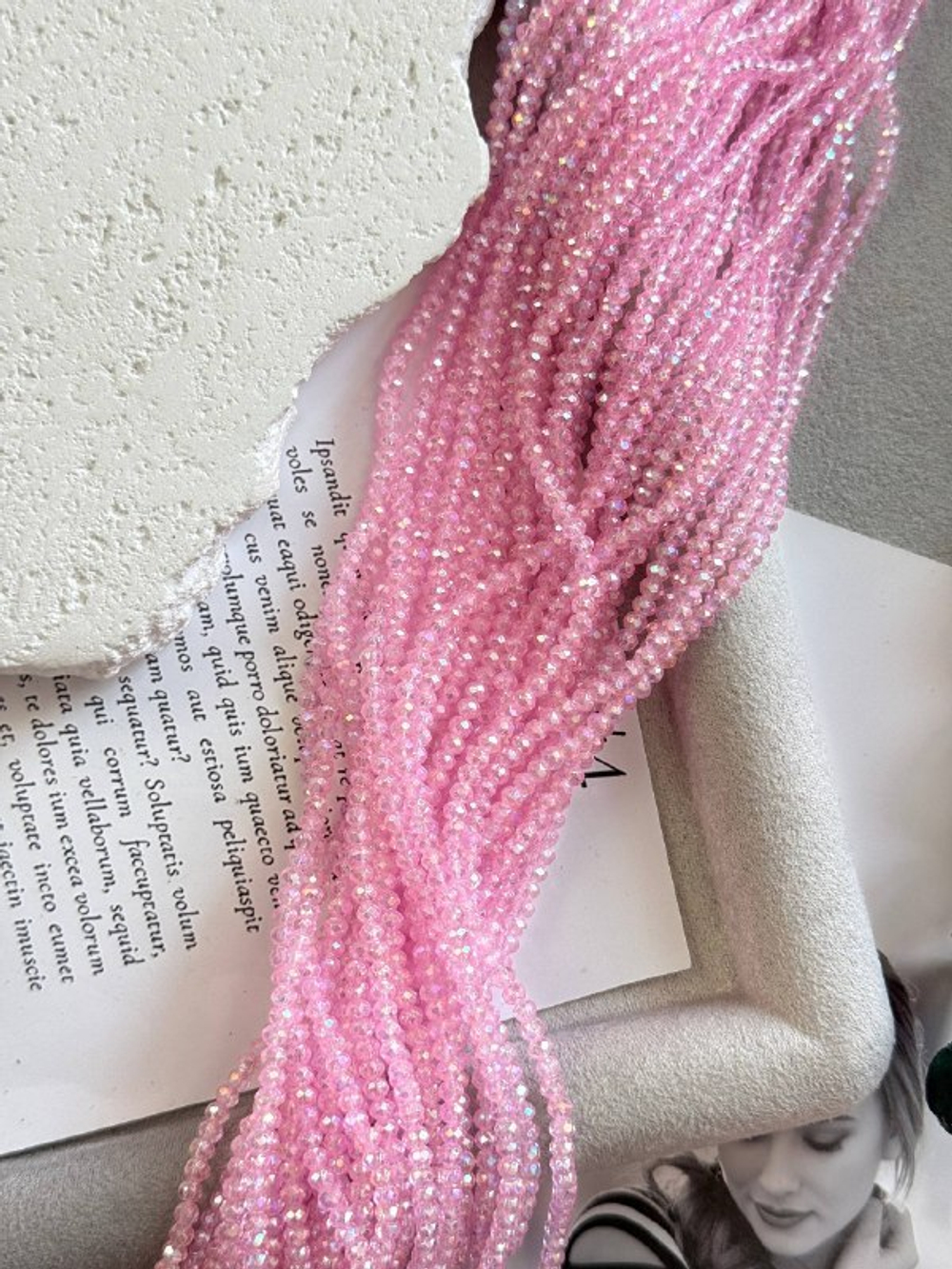 Рондели 3 мм, Розовый радужный, нить 36 см