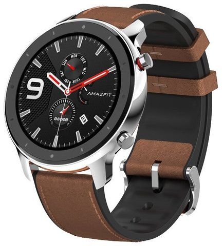 Часы Amazfit GTR 47mm stainless steel case, leather strap (Черный/коричневый)