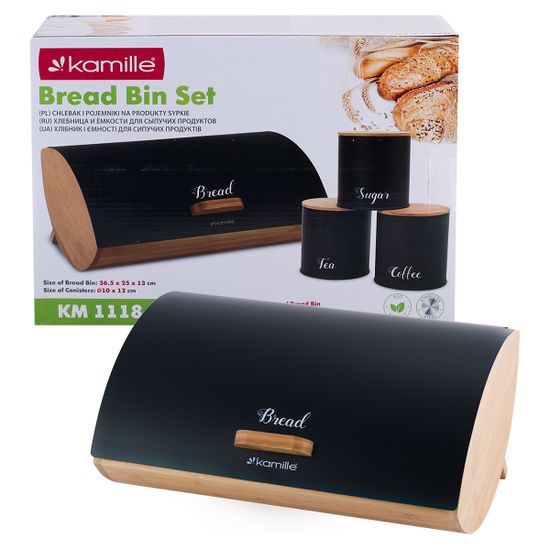Набор Хлебница с емкостями для хранения Kamille KM 1118 бамбук, нержавеющая сталь