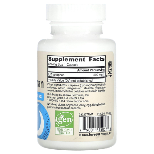 Jarrow Formulas, L-триптофан, 500 мг, 60 растительных капсул