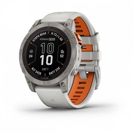 Garmin Fenix 7 Pro Sapphire Solar титановый серый с серо-оранжевым ремешком (010-02777-21)