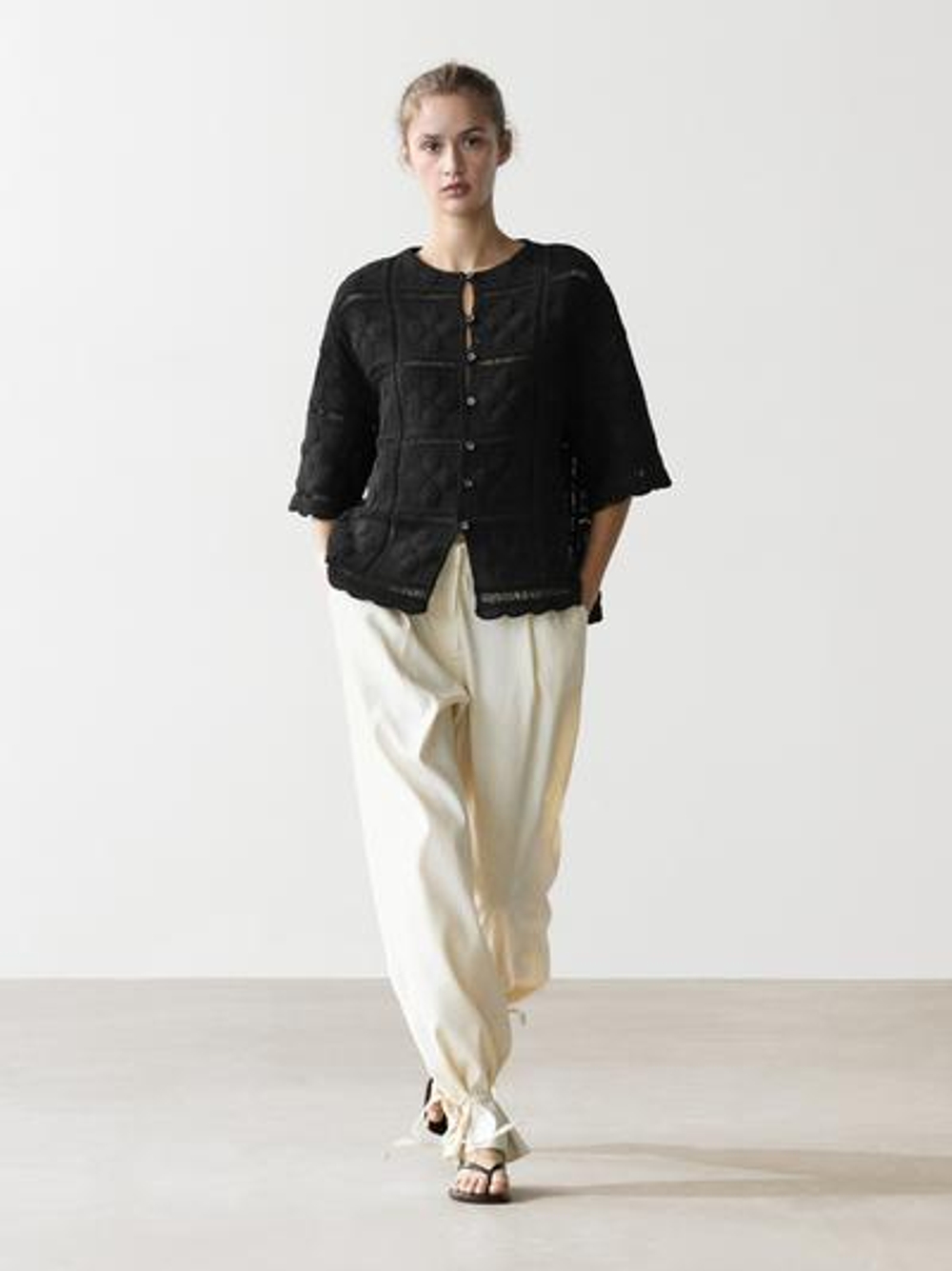 Massimo Dutti Кардиган из кружева кроше с ажурным узором, черный