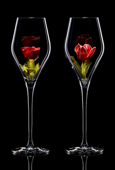 Подарочный набор их двух бокалов для шампанского Флюте "Ярко-красные оттенки".