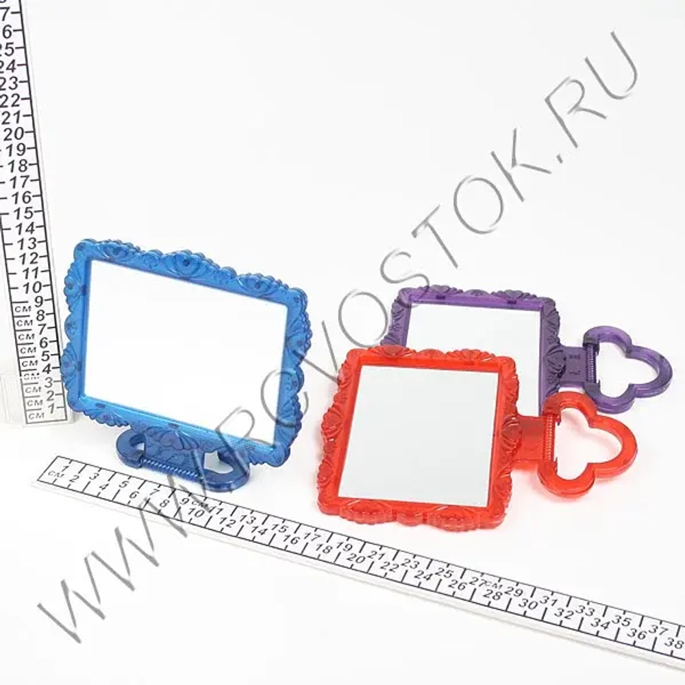 Зеркало настольное в пластиковой оправе «Резная окантовка» прямоугольник, подвесное 15*12,5см (Стикер на минивложение 25шт)