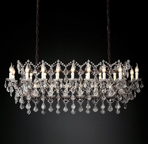 Подвесной дизайнерский светильник  19th C. Rococo Iron & Clear Crystal Rectangular Chandelier 51" by Restoration Hardware