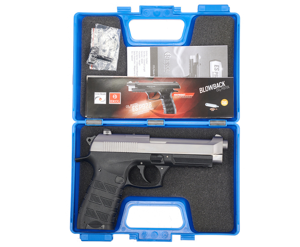 Пистолет пневматический EKOL ES P92 Blowback FUME (никель) 4,5 мм