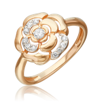 Кольцо «Камелия» из красного золота с фианитами