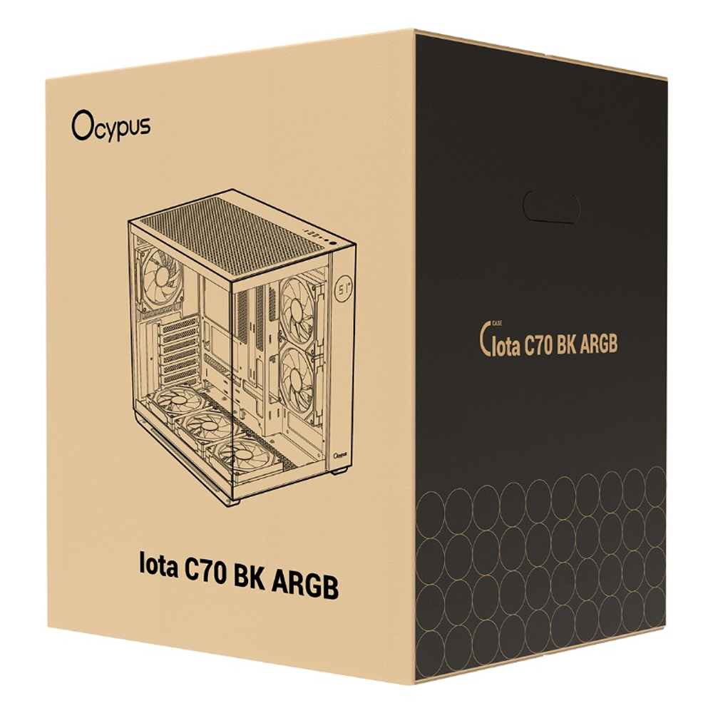 Корпус Ocypus Iota C70 BK ARGB, Midi-Tower, ATX, mATX, mITX, Black, Без БП
