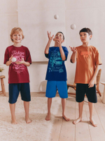 Пижама для мальчика Next AM2-789, 3 шт., Синий, Оранжевый, Красный