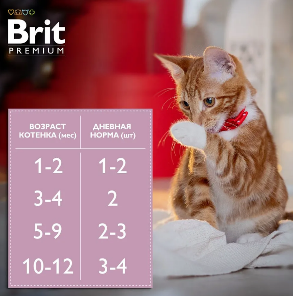 Влажный корм для котят Brit Premium 0,085кг белая рыба в соусе пауч 14 шт