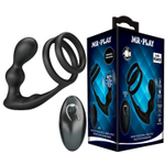 Черный вибростимулятор простаты с фиксацией кольцами (Цвет: черный)