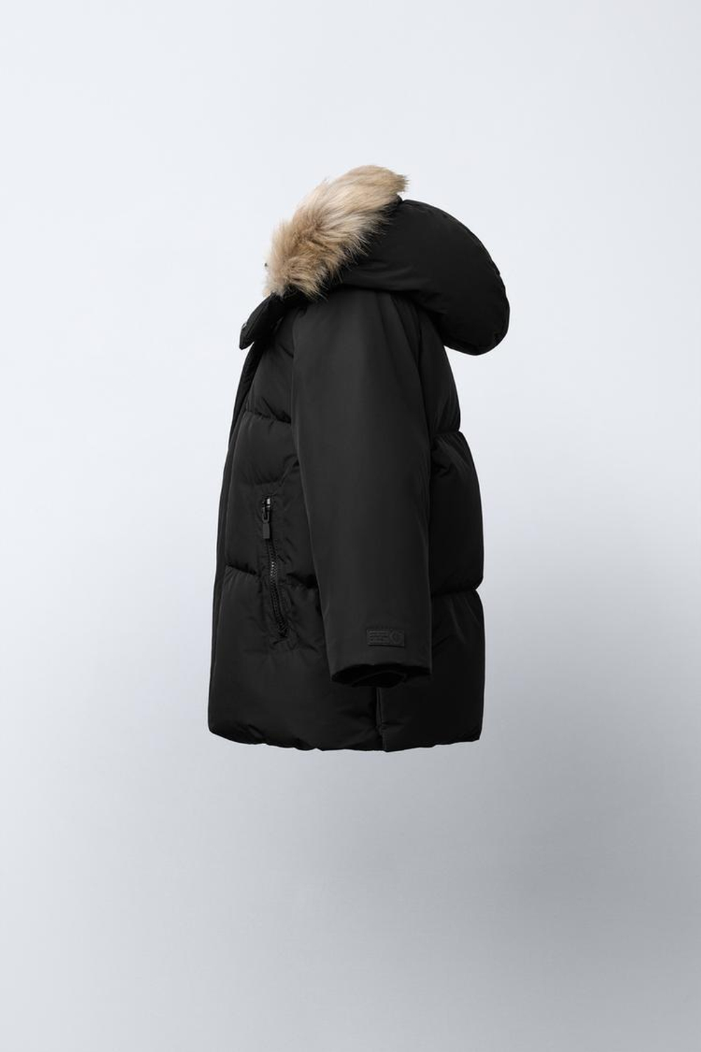ZARA ДЛИННЫЙ ПУХОВИК ИЗ ПЕРА И ПУХА WATER REPELLENT И WIND RESISTANTT, ЧЕРНЫЙ