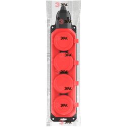 Колодка ЭРА K-4e-RED-IP44 каучуковая с заземлением 4 розетки 16A IP44 красная | Колодки