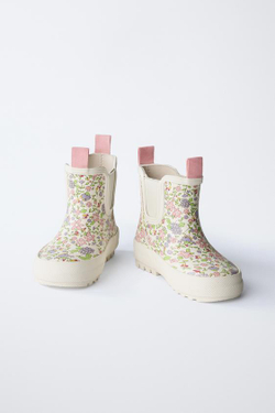 ZARA РЕЗИНОВЫЕ САПОГИ С ЦВЕТОЧНЫМ ПРИНТОМ, БЕЛЫЙ