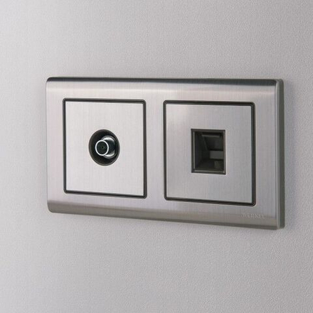 Накладка для розетки Ethernet RJ-45 и телефонной розетки RJ11 (глянцевый никель)