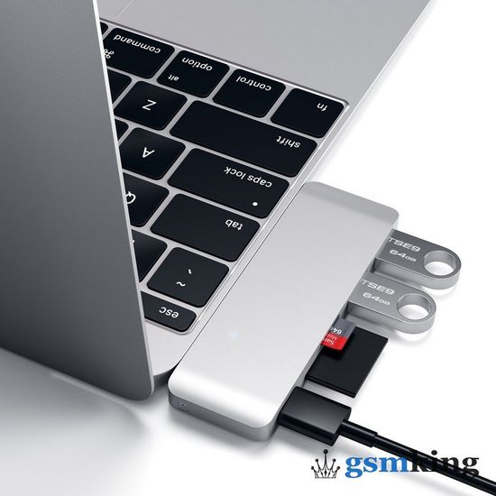 Satechi Type-C USB 3.0 Passthrough Hub (Type-C to 2 x USB 3.0 ports + SD card slot + Micro SD card + USB Type-C) Silver ST-TCUPS