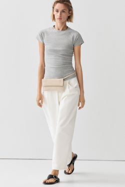 Massimo Dutti Футболка-реглан с коротким рукавом, серый меланж