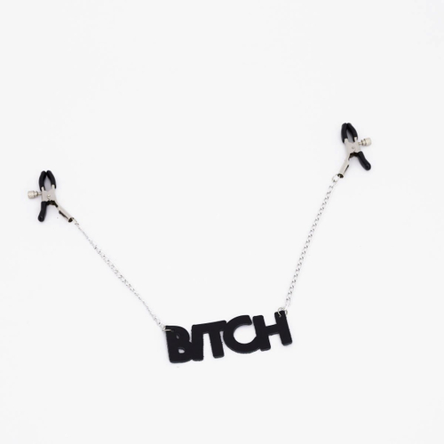 Зажимы на соски с кожаной подвеской Bitch