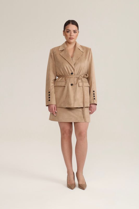 Мини юбка из экозамши, песочный