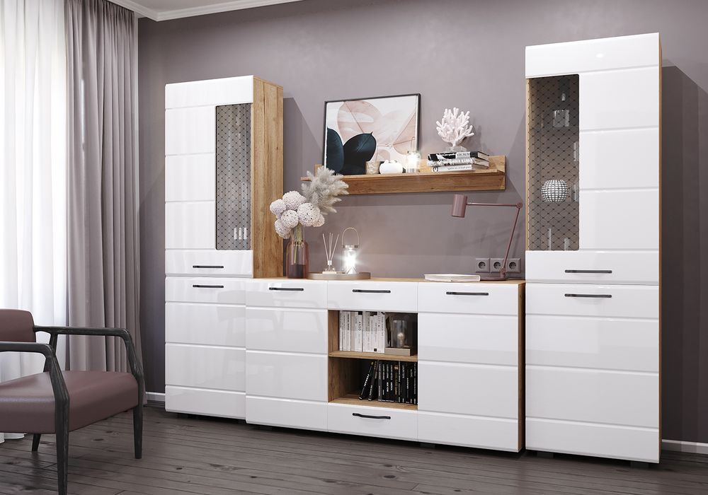 Гостиная 21 "Асти" (дуб бунратти/белый глянец), ЛДСП/МДФ, ДСВ Мебель, г. Пенза