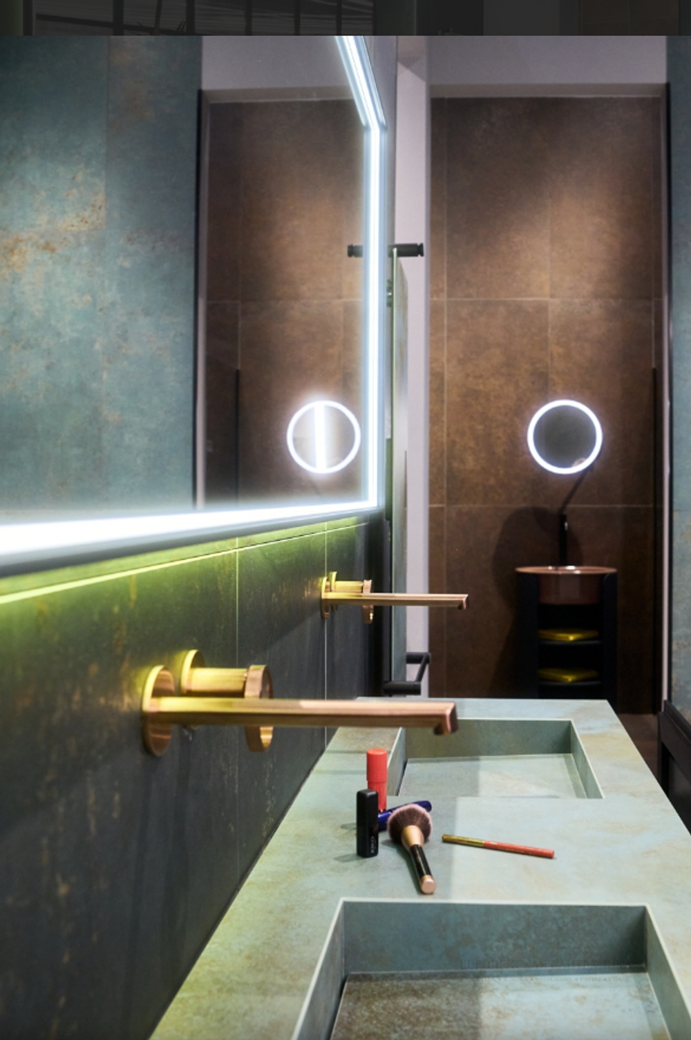 Смеситель для раковины Gessi Anello, настенный, длинный излив, встраиваемый, цвет Brass Brushed PVD
