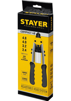 STAYER Compact-48, 2.4 - 4.8 мм, 240 мм, компактный двуручный заклепочник, Professional (3116)