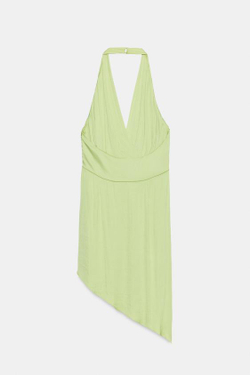 ZARA АТЛАСНОЕ ПЛАТЬЕ АСИММЕТРИЧНОГО КРОЯ С УЗЛОМ, ЗЕЛЕНЫЙ