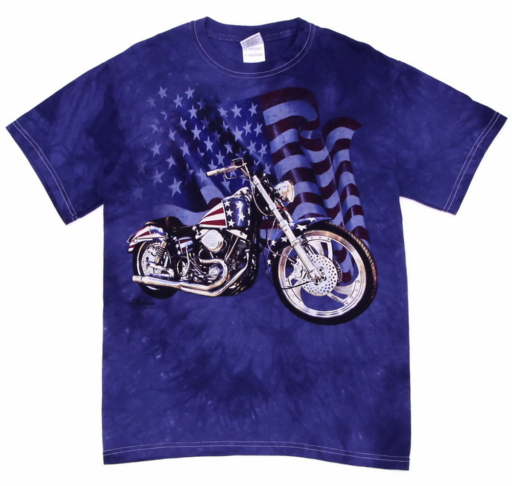 Футболка Motorcycle на фоне флага USA ( варёнка синяя )