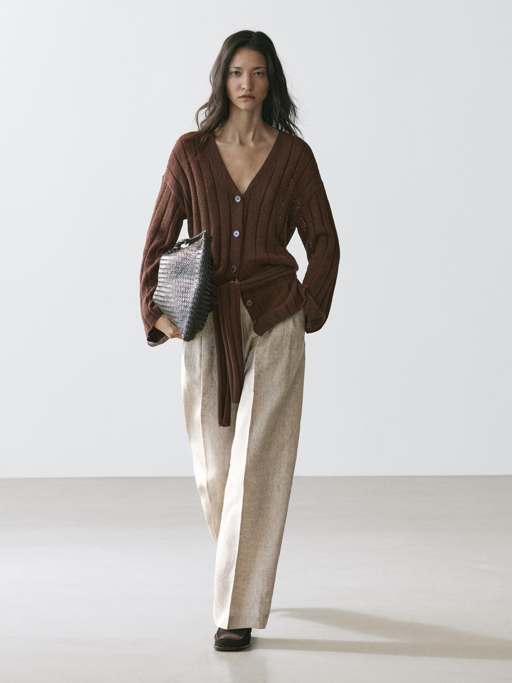 Massimo Dutti Брюки из льна, бежевый