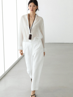 Massimo Dutti Льняные брюки морковного кроя, белый