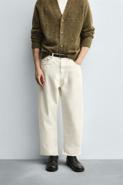 ZARA ДЖИНСЫ TAPERED WIDE FIT, ЖЕЛТОВАТО-БЕЛЫЙ
