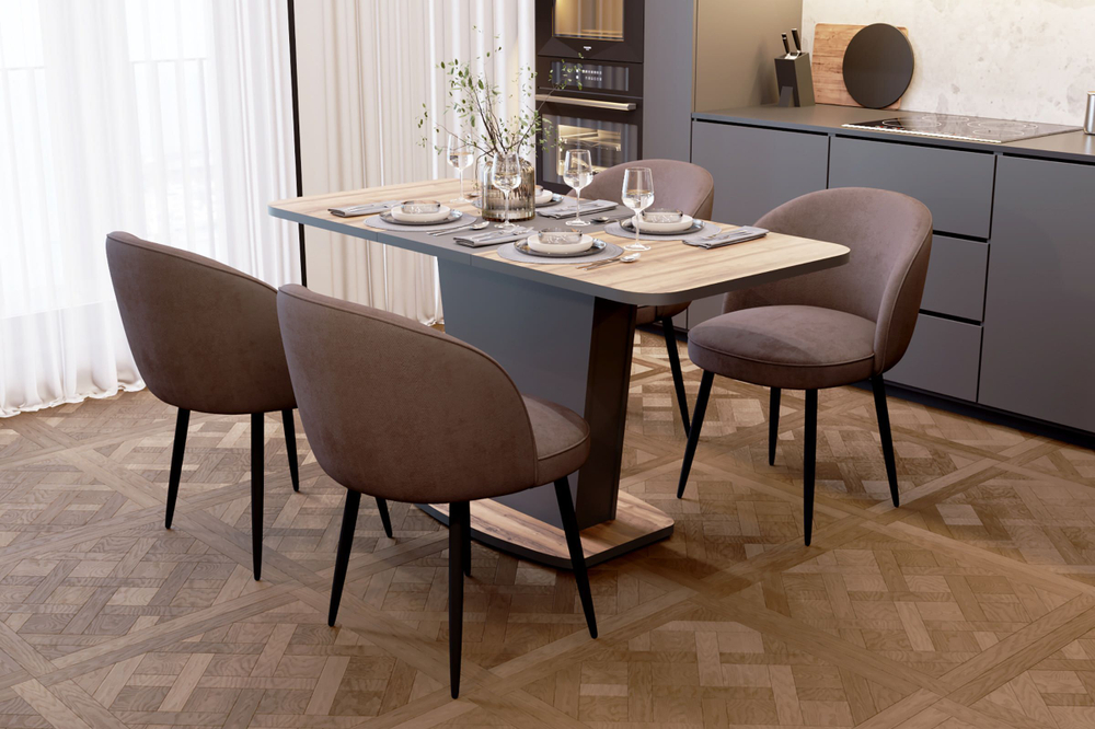 Стол кухонный обеденный раздвижной Цемент светлый/Белый Комфорт 110(145)х68х75 см