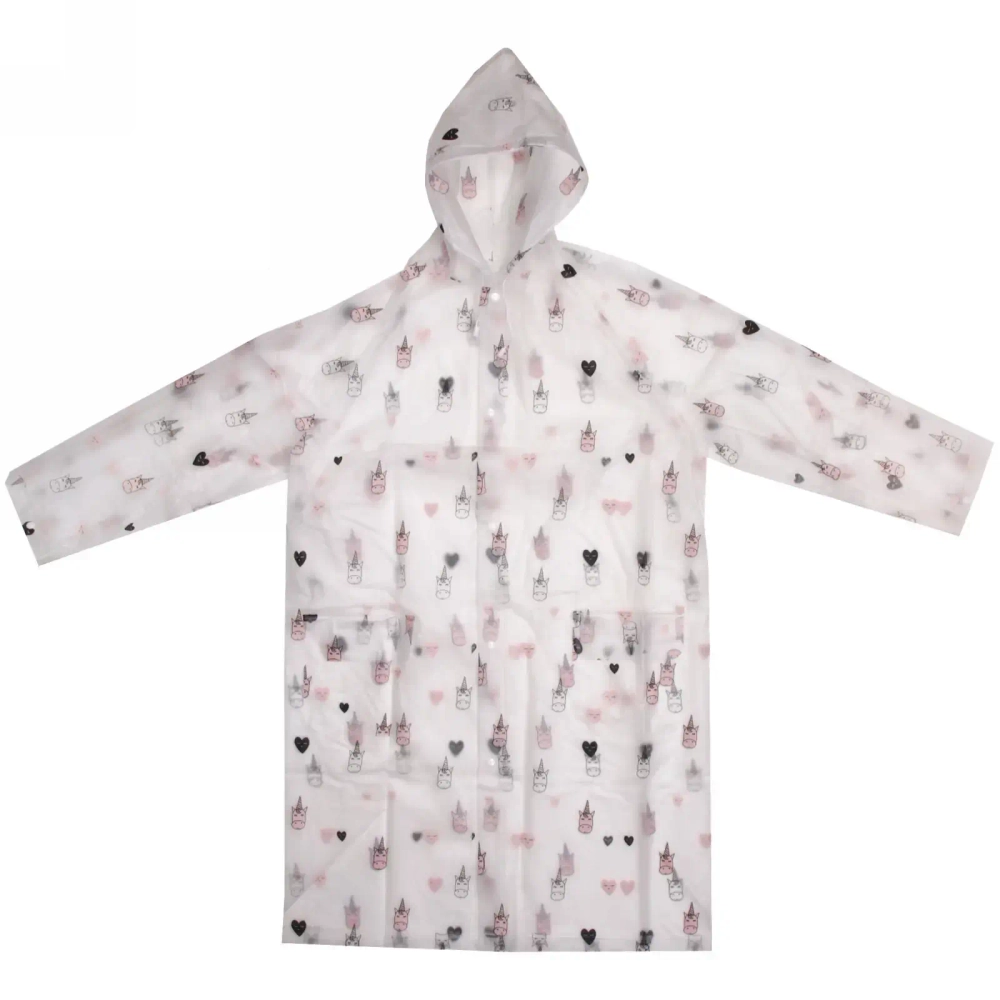 Дождевик-плащ 120 Мкрн 115*65см «Единороги» с капюшоном и завязками, на кнопках, р-р M ДоброСад