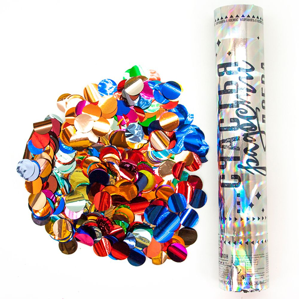 Пневмохлопушка (12/30 см), Счастья, Радости, Добра!, Круги фольга, Ассорти, 1 шт.