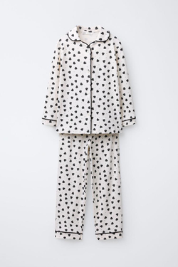 ZARA ПИЖАМА С ПРИНТОМ «СЕРДЦА», ЧЕРНЫЙ/ЭКРЮ