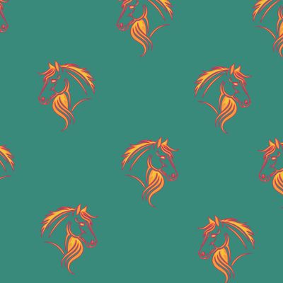 Огненные лошади на зеленом фоне, символ 2026 Нового года