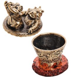 Народные промыслы AM-3271 Шкатулка «Бегемоты Джакузи» (латунь, янтарь)